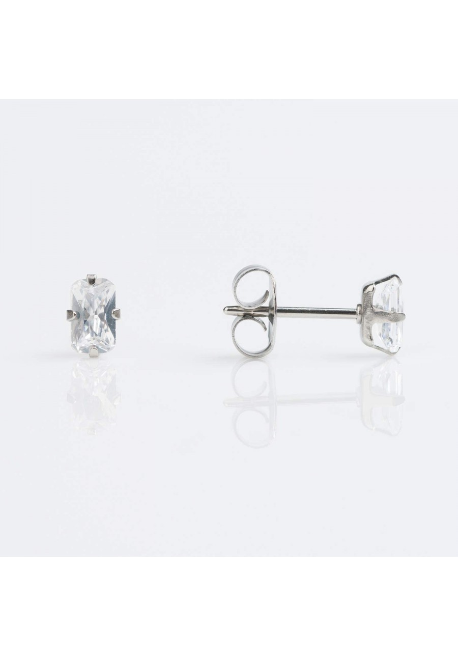 Sensitive Cubic Zirconia Stud Earrings 5x3mm Hypoallergenic and Nickel Free for Sensitive Ears Surgical Stainless Steel Posts...