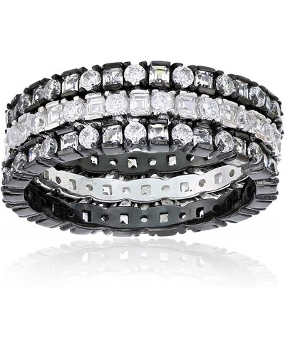 Sterling Silver Rhodium and Black Trio Eternity Band Ring $27.62 Eternity Rings