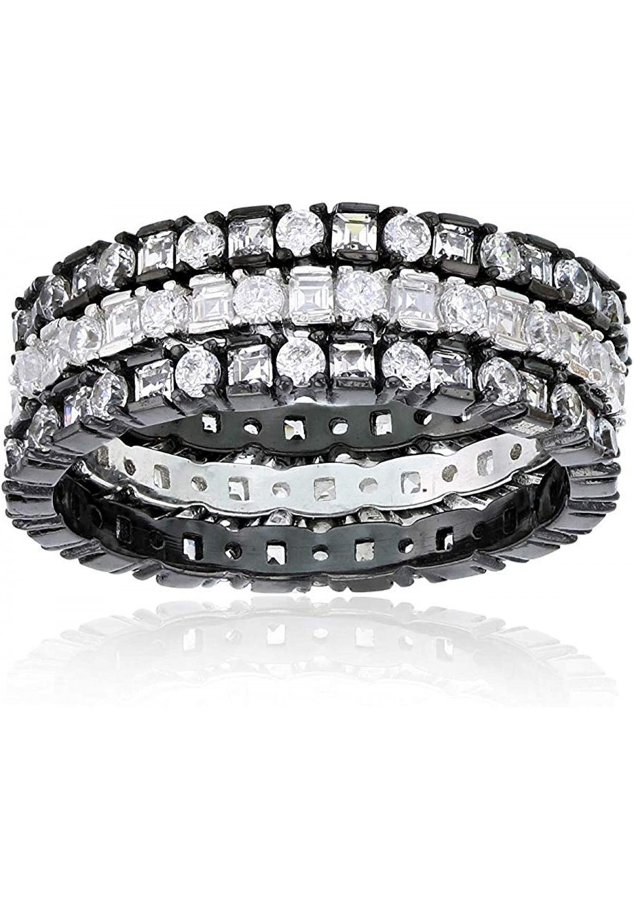 Sterling Silver Rhodium and Black Trio Eternity Band Ring $27.62 Eternity Rings