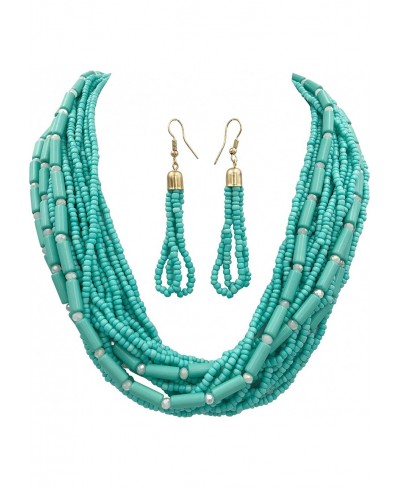 Layered Seed Bead Multi Strand Statement Necklace & Dangle Earrings Set $21.37 Strands