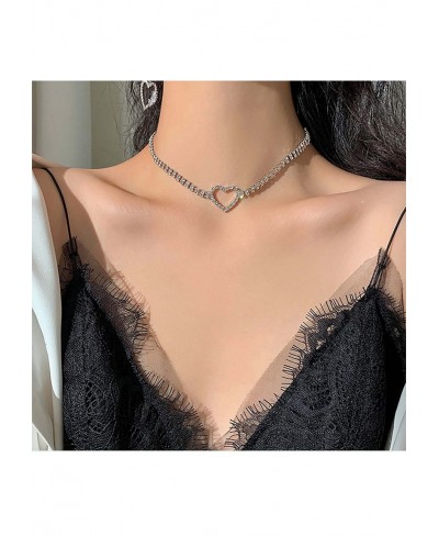 Rhinestone Choker Necklace Double Layer Crystal Hollow Heart Collar Necklace Sexy Clavicle Chain Jewelry for Women and Girls ...