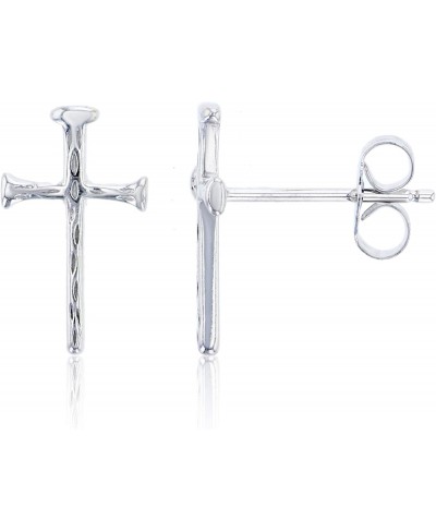 Sterling Silver Polished Elongated Cross Stud Earrings for Women 8x14mm Cross Stud Earrings Secure Friction Back Closure 14k ...