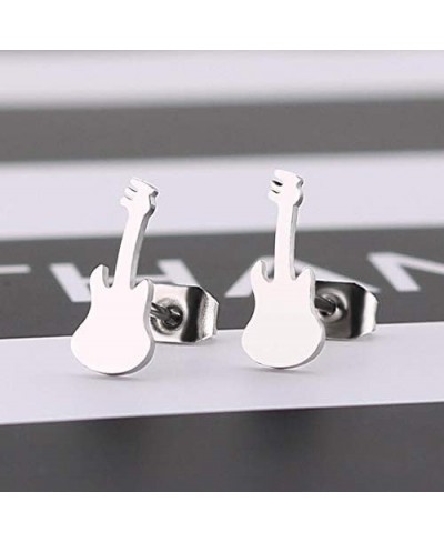 Fashion Guitar Studs Earrings Mini Personality Female Metal Ear Jewelry $10.92 Stud