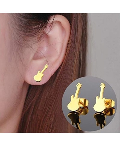 Fashion Guitar Studs Earrings Mini Personality Female Metal Ear Jewelry $10.92 Stud