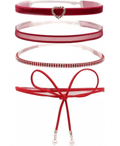 Red Velvet Choker Necklace Set for Women Girls Heart Bow Lace Tattoo Collar Necklace Goth Punk Jewelry Cosplay Accessories $1...