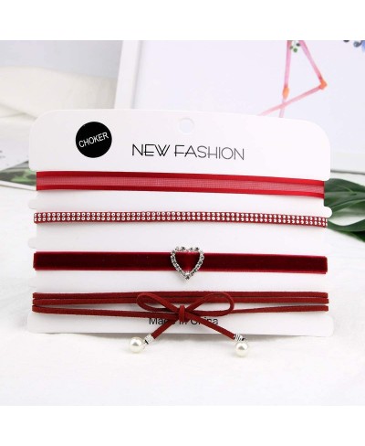 Red Velvet Choker Necklace Set for Women Girls Heart Bow Lace Tattoo Collar Necklace Goth Punk Jewelry Cosplay Accessories $1...