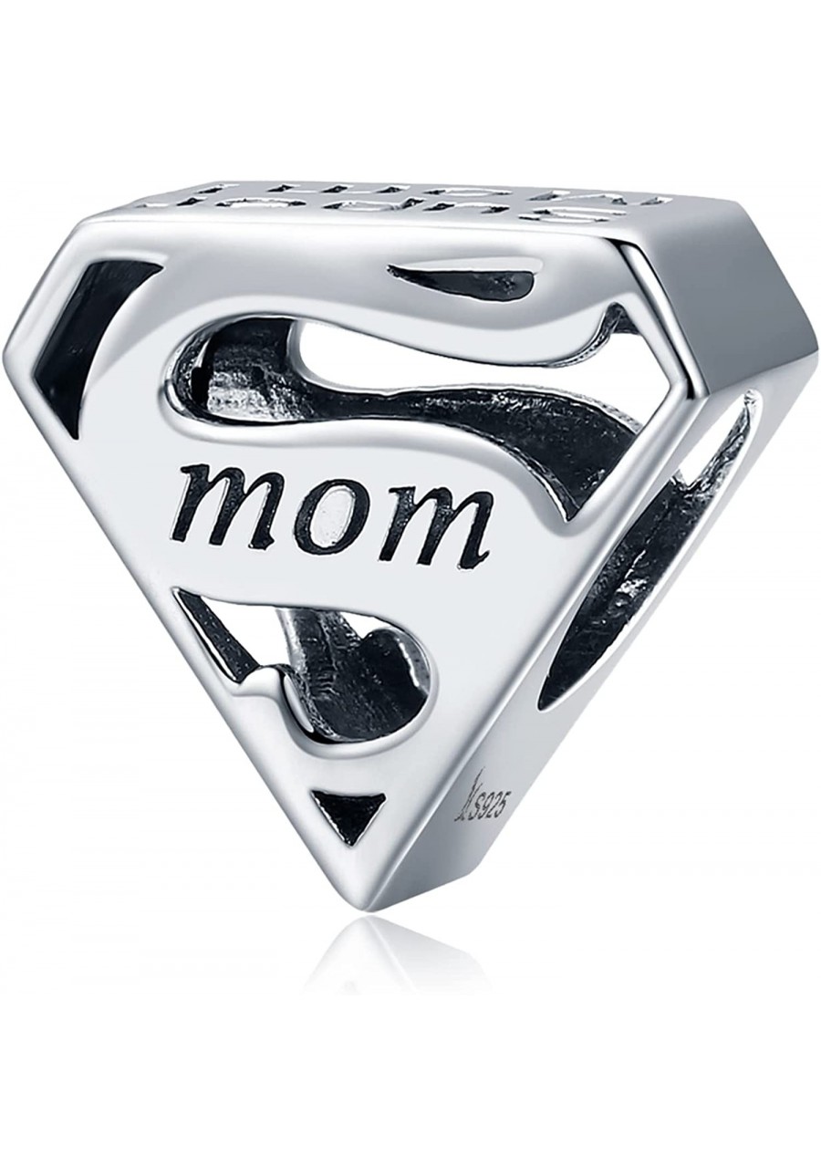 Mom Heart Beating Love Charms for Bracelets Silver Love Pendant Cubic Zirconia Beads for Bracelets & Necklaces for Valentine'...