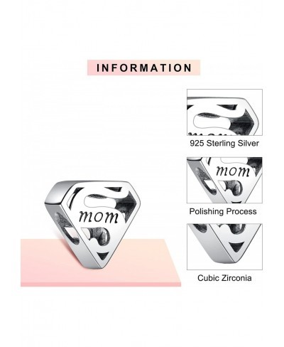 Mom Heart Beating Love Charms for Bracelets Silver Love Pendant Cubic Zirconia Beads for Bracelets & Necklaces for Valentine'...