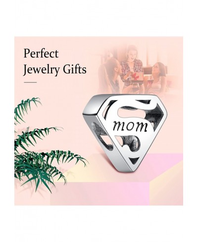 Mom Heart Beating Love Charms for Bracelets Silver Love Pendant Cubic Zirconia Beads for Bracelets & Necklaces for Valentine'...