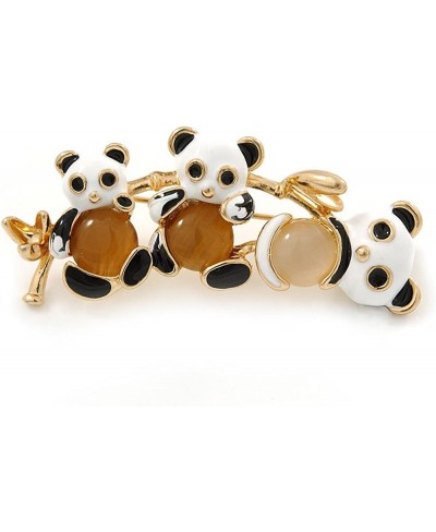 Black/White Enamel Three Panda Brooch in Gold Plating - 50mm L $19.84 Brooches & Pins