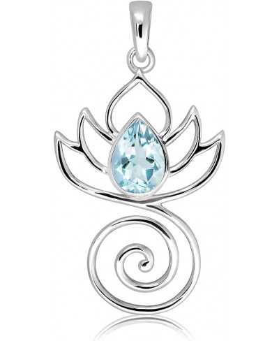 925 Sterling Silver Natural Gemstone Buddha Swirl Lotus Flower Design Jewelry Pendant $40.62 Pendants & Coins