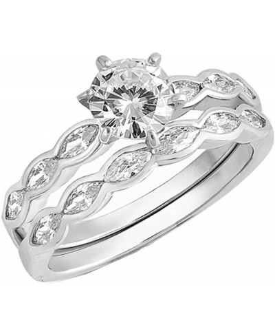 Round Clear Cubic Zirconia Center Marquise Wedding Set Ring Sterling Silver $17.70 Wedding Bands