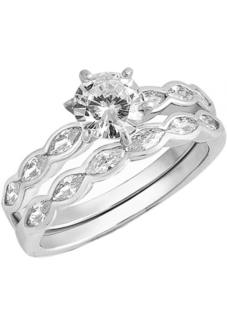 Round Clear Cubic Zirconia Center Marquise Wedding Set Ring Sterling Silver $17.70 Wedding Bands