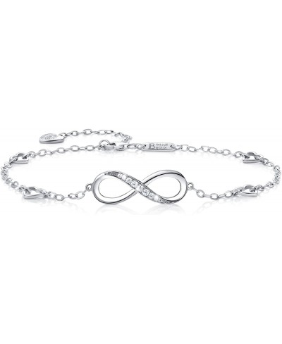 Womens 925 Sterling Silver Infinity Anklet Bracelet Endless Love Symbol Charm Adjustable Large Bracelet Mother's Day Gift for...