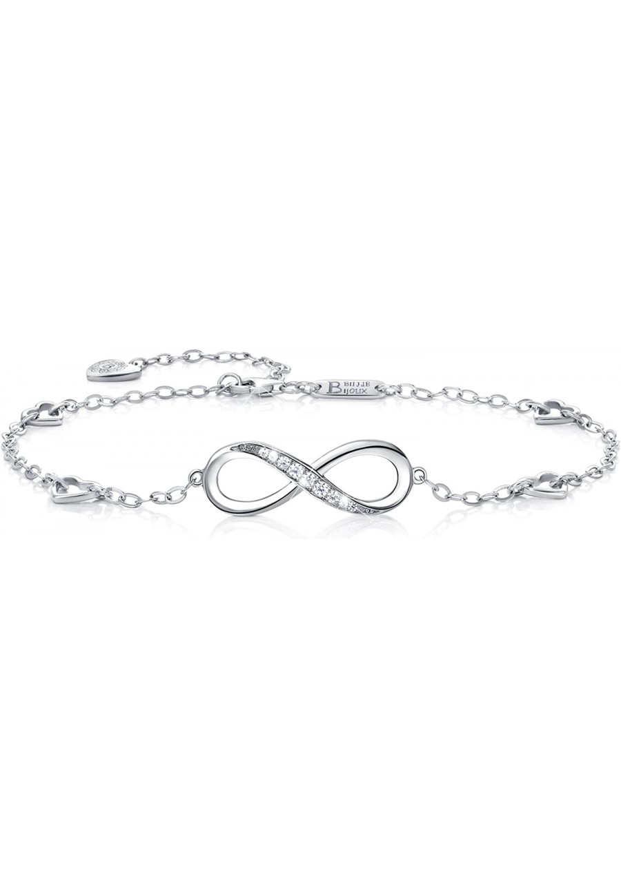 Womens 925 Sterling Silver Infinity Anklet Bracelet Endless Love Symbol Charm Adjustable Large Bracelet Mother's Day Gift for...