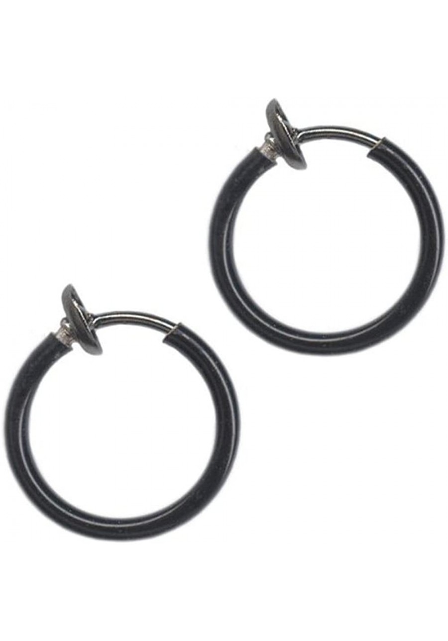 No Piercing Endless Continuous Unisex Illusion Hoop Clip Ring in Black-Tone Steel 15mm $14.39 Faux Body Piercing Jewelry