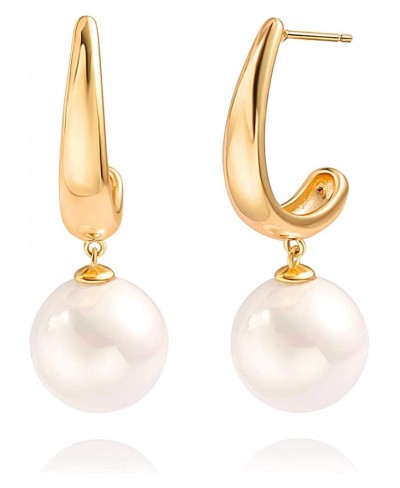 Gold Huggie Hoop Earrings with Charms Fashion Pearl Drop Dangle Earrings for Women Handmade Karma Circle Jewelry for Ladies L...