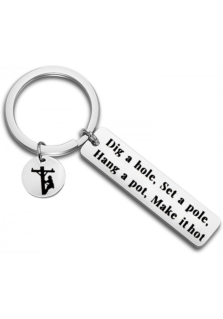 Lineman Keychain Dig A Hole Set A Pole Hang A Pot Make It Hot Lineman Graduation Gift $12.34 Pendants & Coins