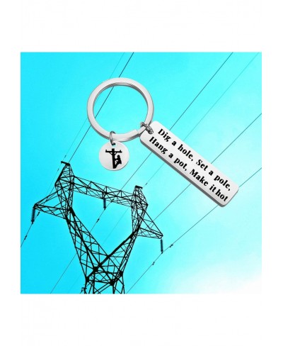 Lineman Keychain Dig A Hole Set A Pole Hang A Pot Make It Hot Lineman Graduation Gift $12.34 Pendants & Coins