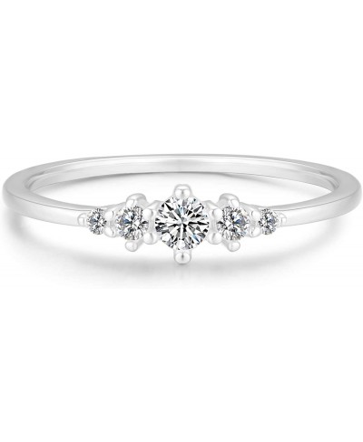 Sterling Silver Stacking Ring with 5 Mini CZ Stones Eternity Band $10.51 Bands