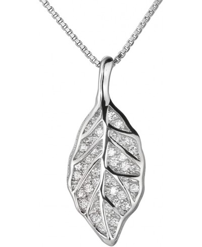 CZ Leaf Pendant Necklace for Women Girls 925 Sterling Silver Dainty Crystal Charms Drop Adjustable Link Chain Choker Necklace...