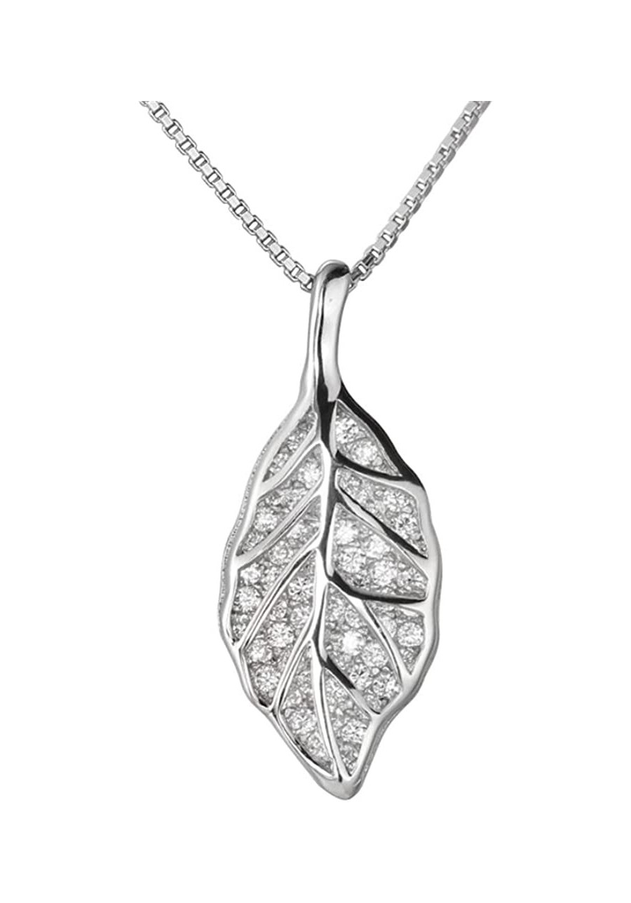 CZ Leaf Pendant Necklace for Women Girls 925 Sterling Silver Dainty Crystal Charms Drop Adjustable Link Chain Choker Necklace...