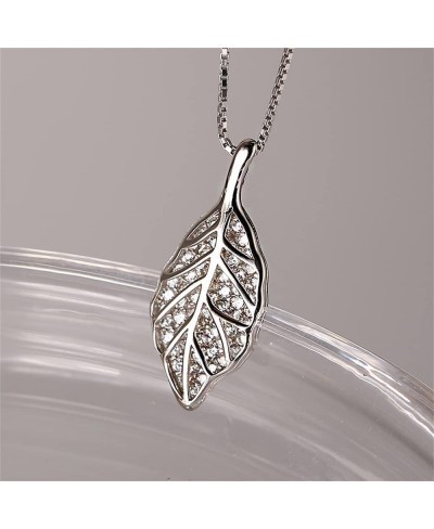 CZ Leaf Pendant Necklace for Women Girls 925 Sterling Silver Dainty Crystal Charms Drop Adjustable Link Chain Choker Necklace...