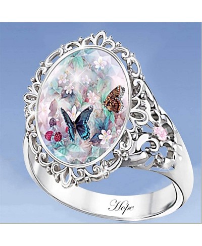 Colorful Butterfly Ring Oval Crystal Wedding Engagement Anniversary Party Crystal Rings Simple Fashion Creative Jewelry for W...