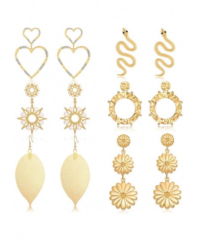 Dangling Earrings for Women Gold Snake Dangle Earrings Rhinestone Love Heart Filigree Leaf Sunflower Dangling Earrings Set fo...