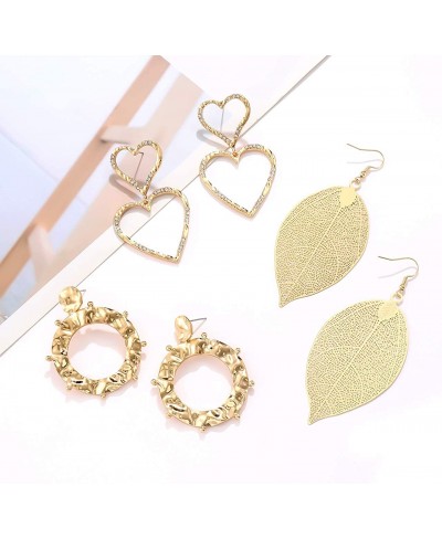 Dangling Earrings for Women Gold Snake Dangle Earrings Rhinestone Love Heart Filigree Leaf Sunflower Dangling Earrings Set fo...