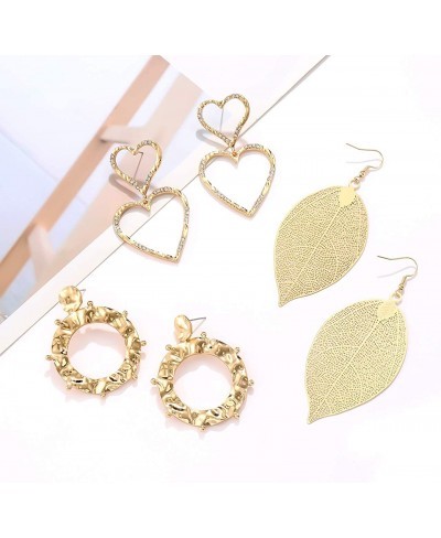 Dangling Earrings for Women Gold Snake Dangle Earrings Rhinestone Love Heart Filigree Leaf Sunflower Dangling Earrings Set fo...