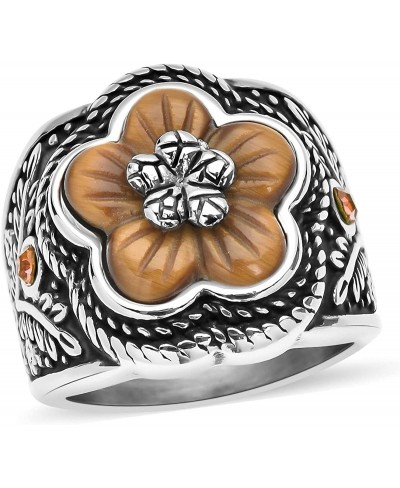 Stainless Steel Carved Multi Color Crystal Statement Ring Women $34.25 Statement