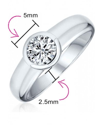 Simple Minimalist 925 Sterling Silver Cubic Zirconia Round AAA CZ Round Solitaire Bezel Engagement Promise Ring $38.07 Engage...