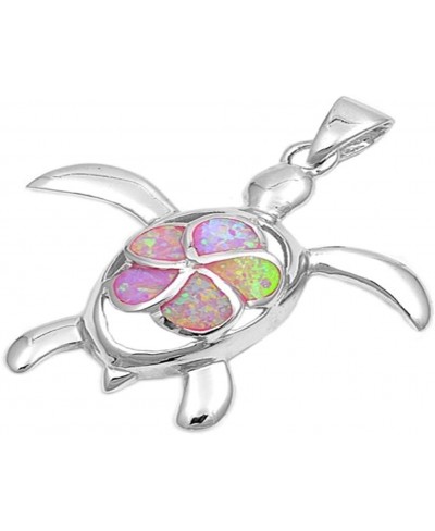 925 Sterling Silver Pink Fire Opal Plumeria Sea Turtle Honu Charm Pendant $34.51 Pendants & Coins
