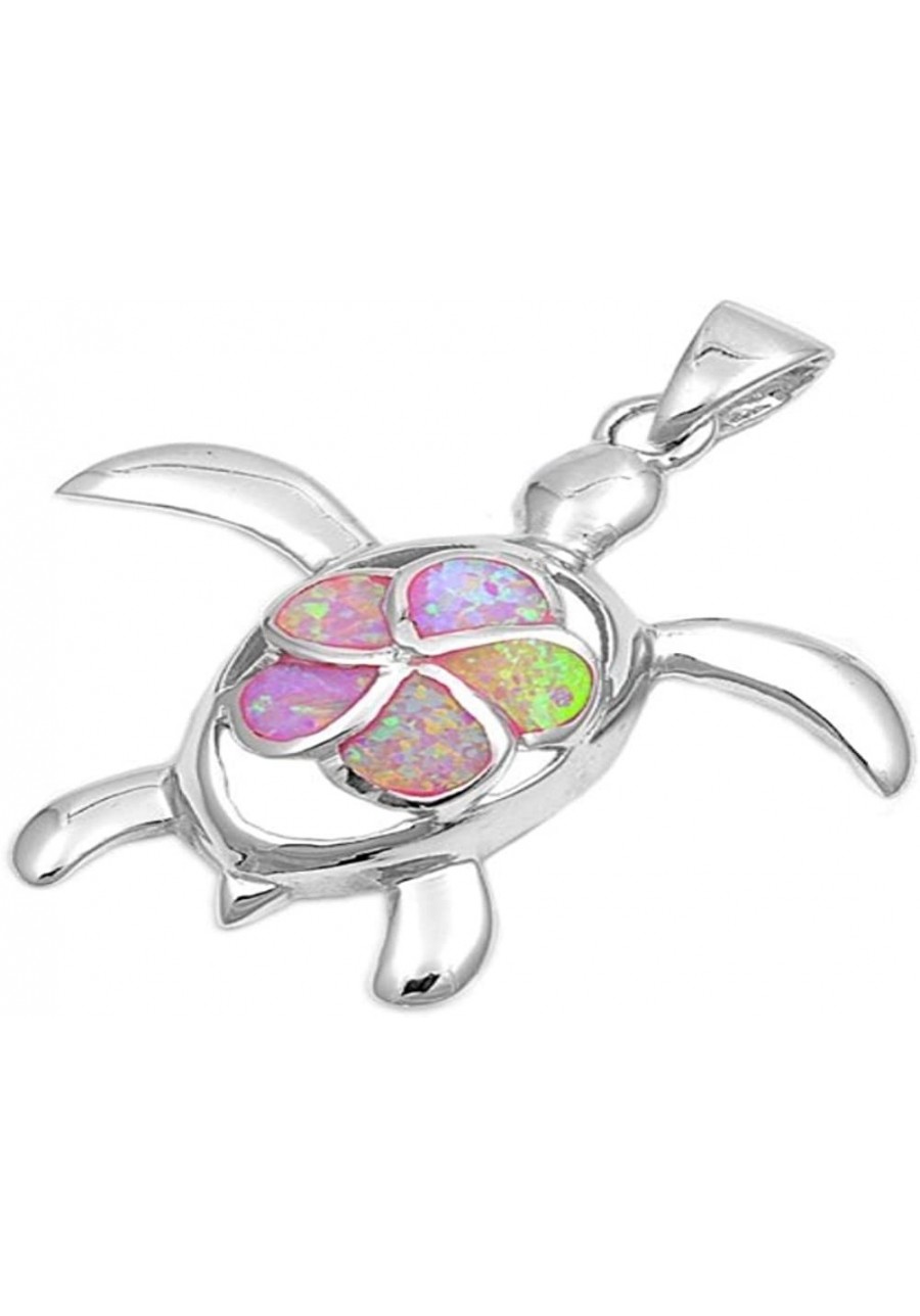 925 Sterling Silver Pink Fire Opal Plumeria Sea Turtle Honu Charm Pendant $34.51 Pendants & Coins