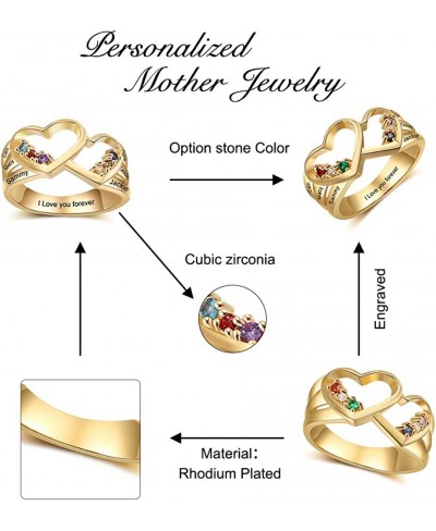 Custom Mothers Rings with 6 Simulated Birthstone Engraved Name Rings for Family Jewelry Gift Personalized Womens Rings $41.84...