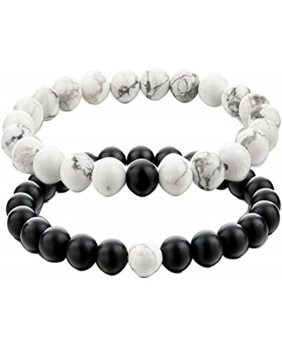 Distance Couple Bracelet His and Hers Black Matte Agate & White Stone 8mm Beads Bracelet $12.55 Strand