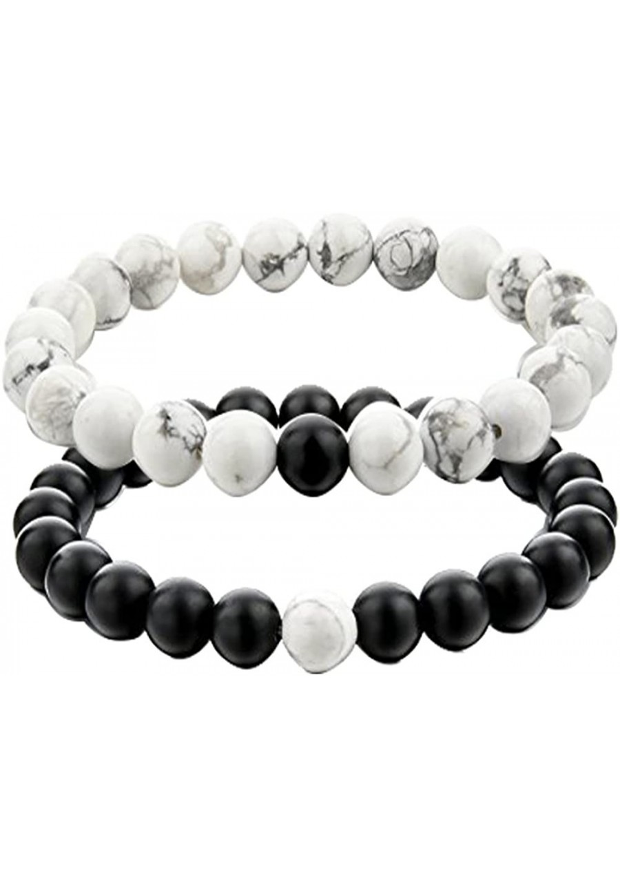 Distance Couple Bracelet His and Hers Black Matte Agate & White Stone 8mm Beads Bracelet $12.55 Strand