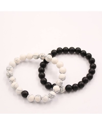 Distance Couple Bracelet His and Hers Black Matte Agate & White Stone 8mm Beads Bracelet $12.55 Strand