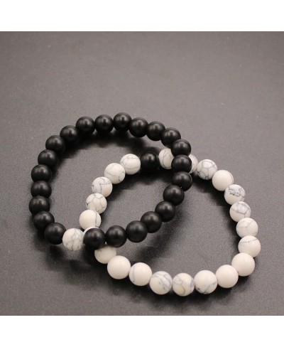 Distance Couple Bracelet His and Hers Black Matte Agate & White Stone 8mm Beads Bracelet $12.55 Strand