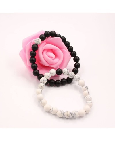 Distance Couple Bracelet His and Hers Black Matte Agate & White Stone 8mm Beads Bracelet $12.55 Strand