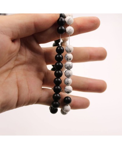 Distance Couple Bracelet His and Hers Black Matte Agate & White Stone 8mm Beads Bracelet $12.55 Strand