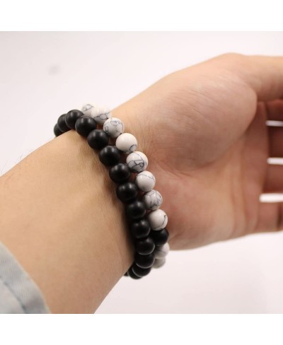 Distance Couple Bracelet His and Hers Black Matte Agate & White Stone 8mm Beads Bracelet $12.55 Strand