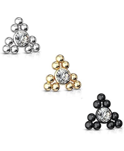 14GA Stainless Steel Internally Threaded CZ Crystal Center Triangle Ball Clusters Dermal Anchor Top $10.54 Piercing Jewelry