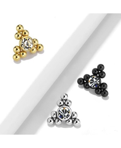 14GA Stainless Steel Internally Threaded CZ Crystal Center Triangle Ball Clusters Dermal Anchor Top $10.54 Piercing Jewelry