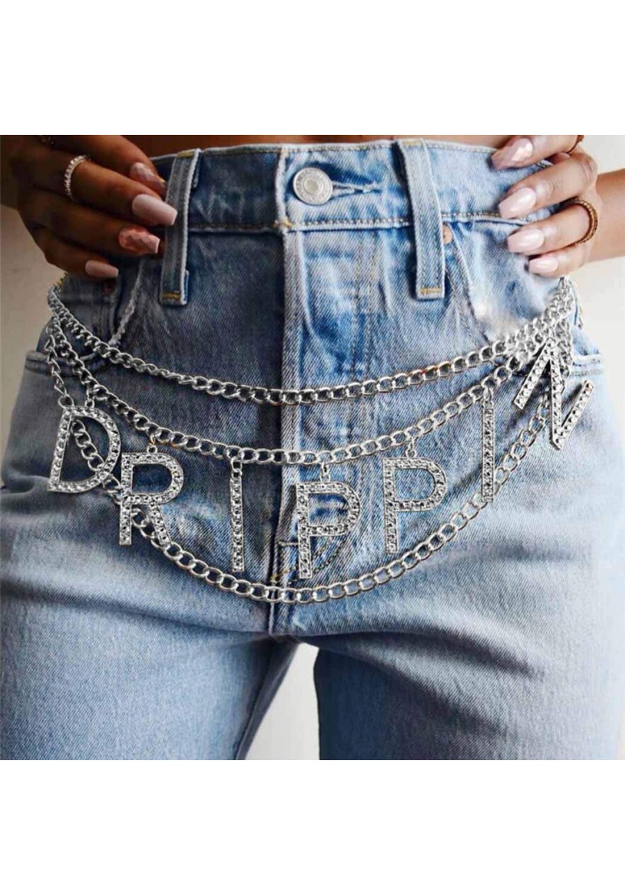 Layered Waist Chain Letters Rhinestone Belly Chains Fashion Crystal Body Jewelry for Women and Girls (Silver) $20.57 Body Chains