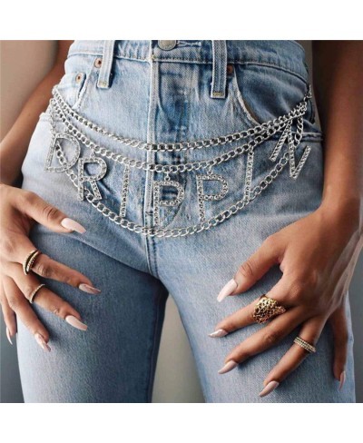 Layered Waist Chain Letters Rhinestone Belly Chains Fashion Crystal Body Jewelry for Women and Girls (Silver) $20.57 Body Chains