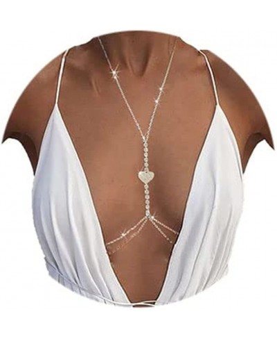 Boho Rhinestone Bra Chain Love Body Chains Rave Cheat Chain Nightclub Body Jewelry Accessories for Women and Girls $9.81 Body...