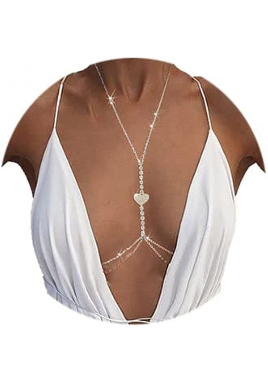 Boho Rhinestone Bra Chain Love Body Chains Rave Cheat Chain Nightclub Body Jewelry Accessories for Women and Girls $9.81 Body...