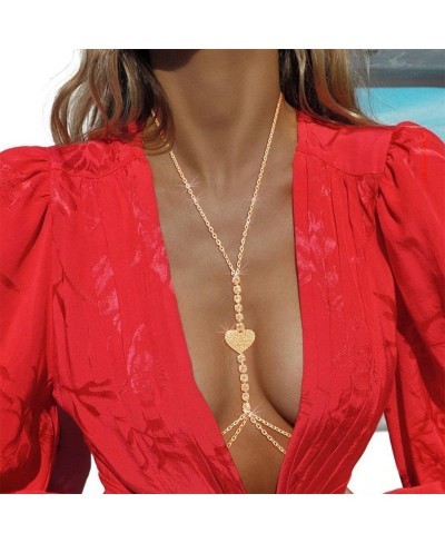 Boho Rhinestone Bra Chain Love Body Chains Rave Cheat Chain Nightclub Body Jewelry Accessories for Women and Girls $9.81 Body...